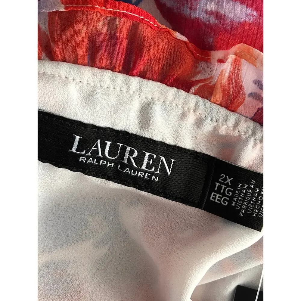 Lauren Ralph Lauren Georgette Top Ruffle Floral Women's 2X NEW